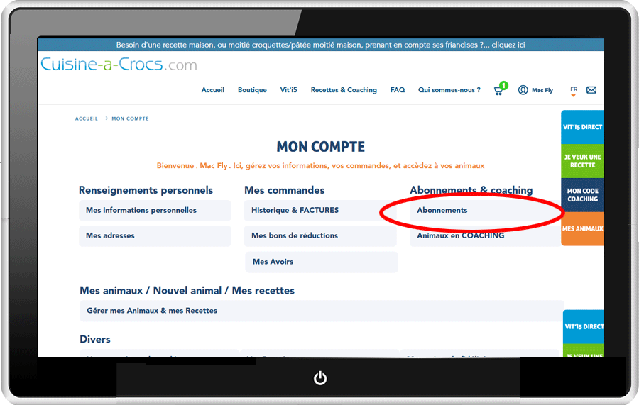 Cuisine-a-crocs - mon compte, gérer les abonnements
